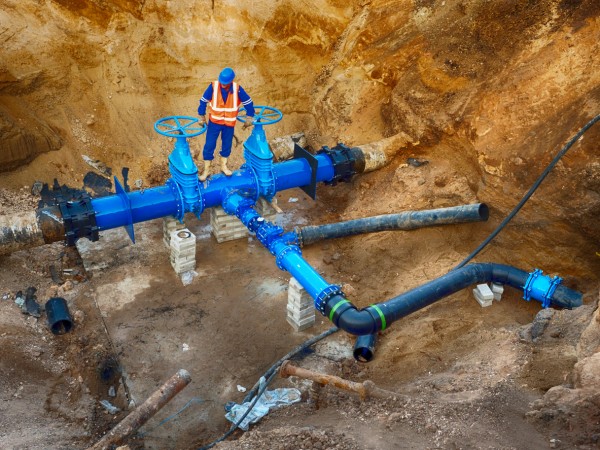 men working on a pipe repair project